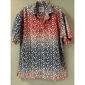 Spicy Tuna Fishing Shirt Mens L Fish Red White Blue USA Small S Patriotic EUC